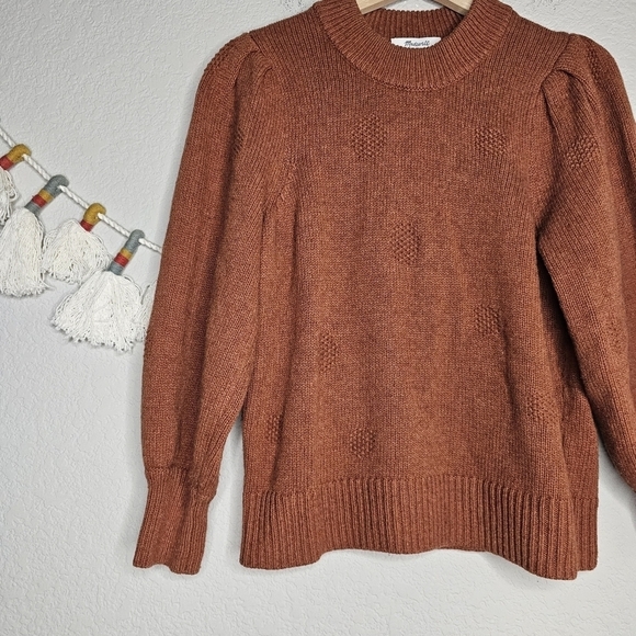 Madewell Dotted Eaton Puff Sleeve Cotton Merino Wool Yarn Sweater Redwood Boho S - Picture 4 of 11
